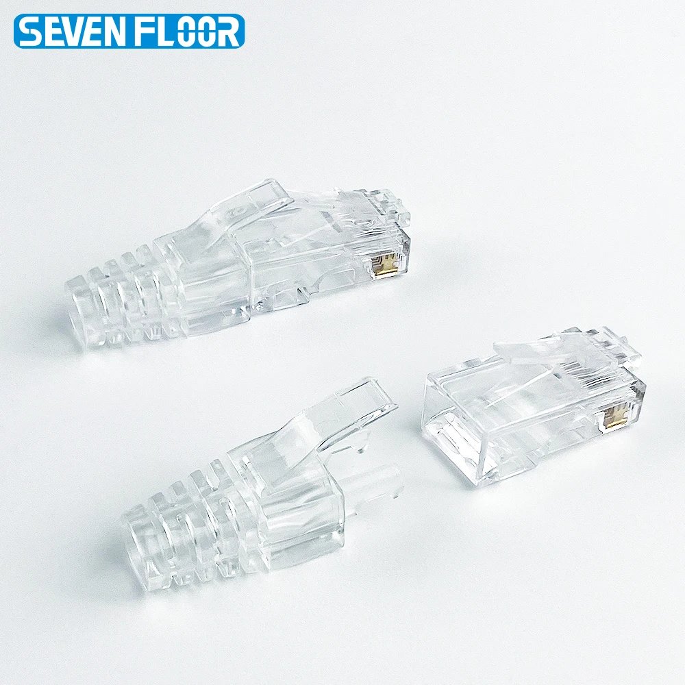 RJ45 Cat6 Pass Through Connectors and Strain Relief Boots, easy to Crimp Modular Plug for Solid or Stranded Network Cable