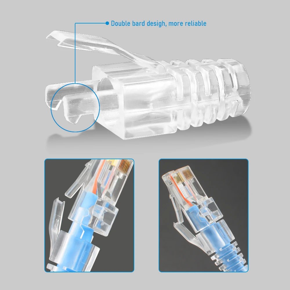 RJ45 Cat6 Pass Through Connectors and Strain Relief Boots, easy to Crimp Modular Plug for Solid or Stranded Network Cable - Image 5
