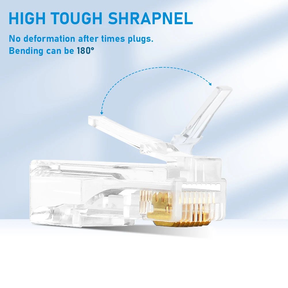 RJ45 Cat6 Pass Through Connectors and Strain Relief Boots, easy to Crimp Modular Plug for Solid or Stranded Network Cable RJ45 Cat6 Pass Through Connectors and Strain Relief Boots, easy to Crimp Modular Plug for Solid or Stranded Network Cable