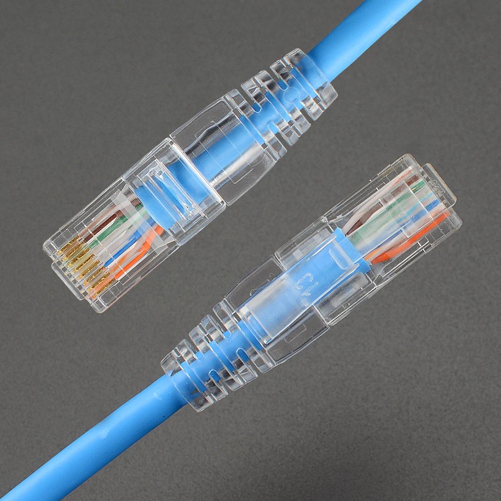 RJ45 Cat6 Pass Through Connectors and Strain Relief Boots, easy to Crimp Modular Plug for Solid or Stranded Network Cable RJ45 Cat6 Pass Through Connectors and Strain Relief Boots, easy to Crimp Modular Plug for Solid or Stranded Network Cable