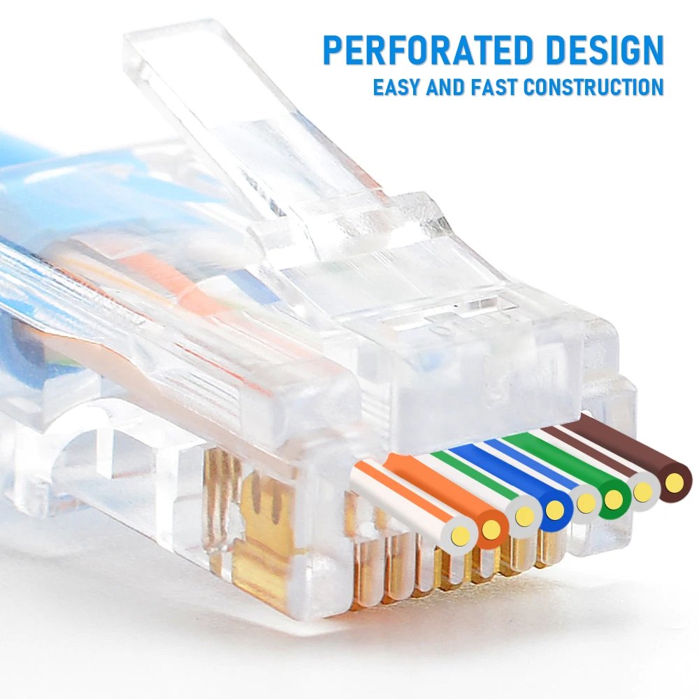RJ45 Cat6 Pass Through Connectors and Strain Relief Boots, easy to Crimp Modular Plug for Solid or Stranded Network Cable RJ45 Cat6 Pass Through Connectors and Strain Relief Boots, easy to Crimp Modular Plug for Solid or Stranded Network Cable