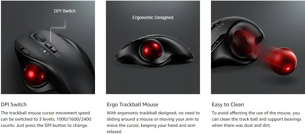 Trackball Wireless Mouse Rechargeable Bluetooth 2.4G USB Mouse Ergonomic Mice for Computer Android Windows 3 Adjustable DPI Trackball Wireless Mouse Rechargeable Bluetooth 2.4G USB Mouse Ergonomic Mice for Computer Android Windows 3 Adjustable DPI