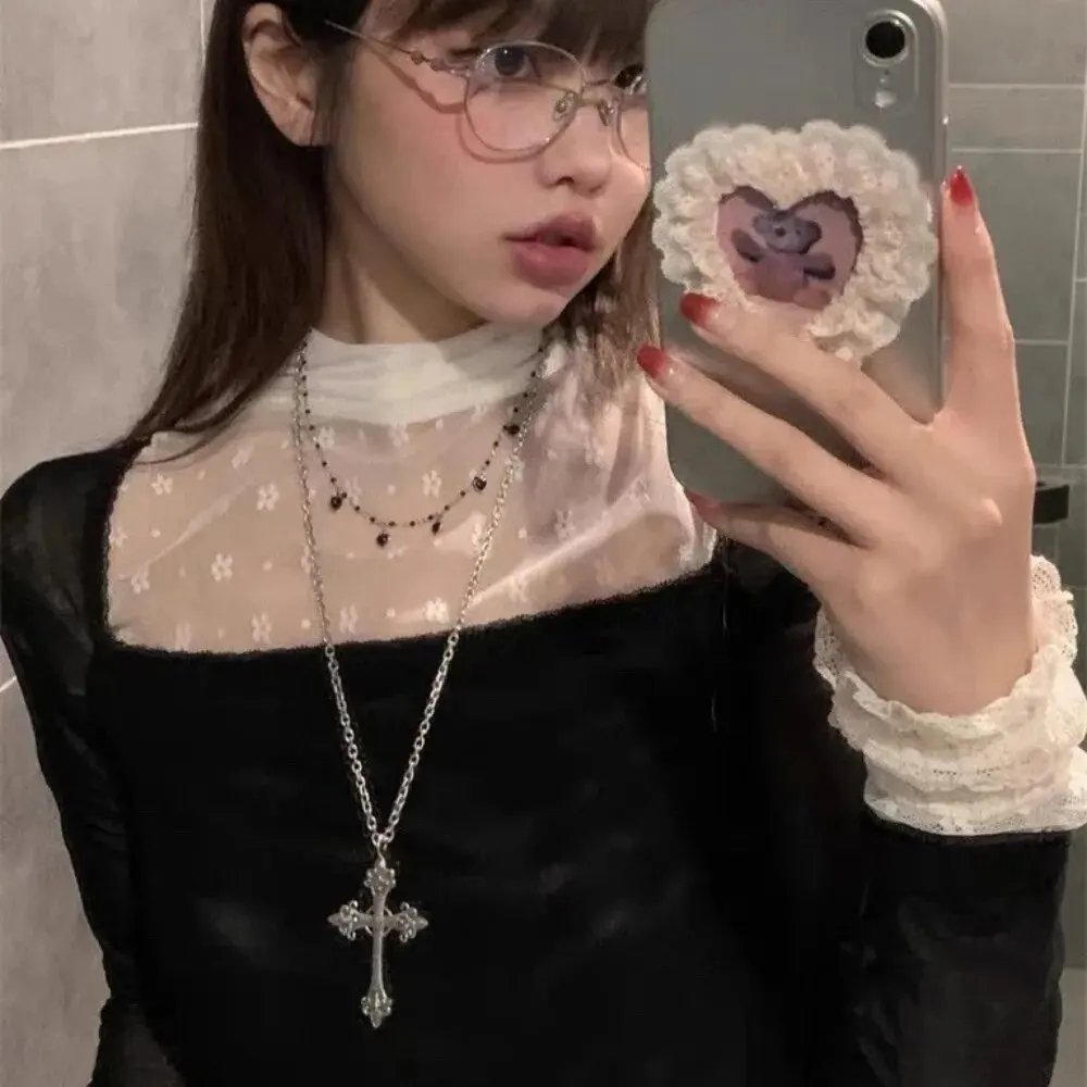 Black Rhinestone Cross Jesus Pendant Choker Necklace for Women Punk Vintage Double Layers Chain Boho Jewelry Fashion Party Gifts