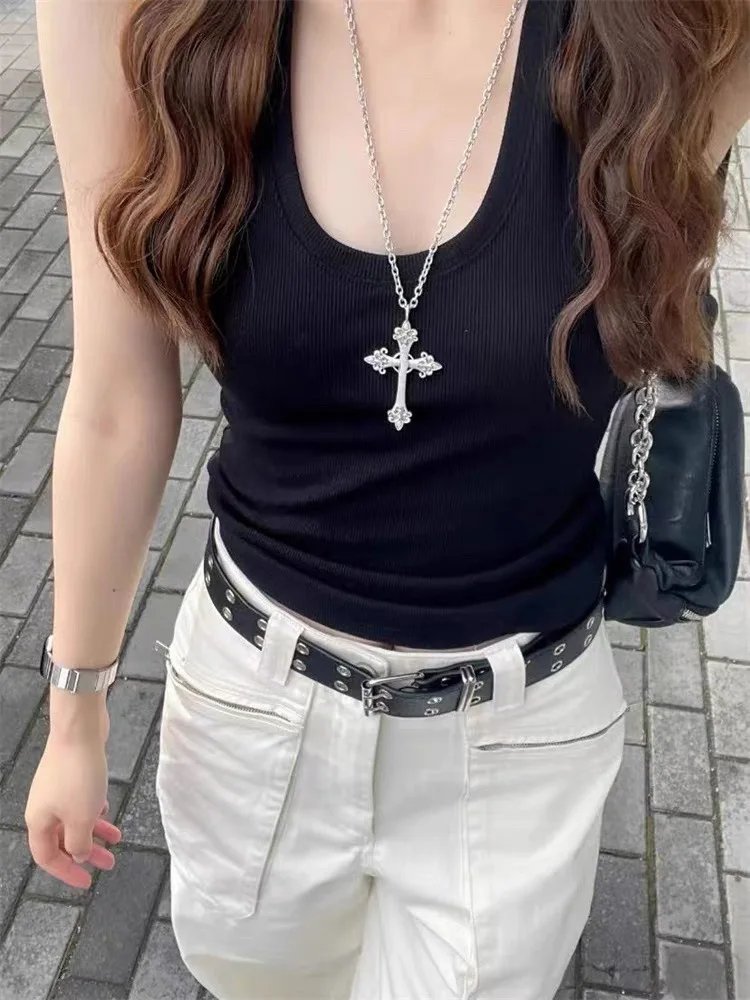 Black Rhinestone Cross Jesus Pendant Choker Necklace for Women Punk Vintage Double Layers Chain Boho Jewelry Fashion Party Gifts