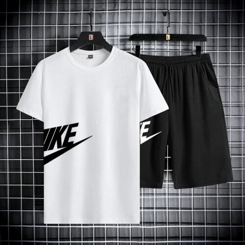 2025 New Fashion Trend Men's summer short-sleeved T-shirt set, men's casual sports fitness running shorts two-piece set