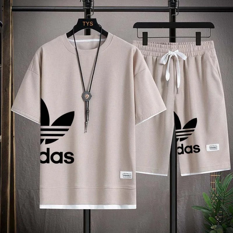 Summer 2025 New Men's pullover sportswear Set, fashionable basketball men's casual short-sleeved T-shirt + shorts two-piece set - Image 2