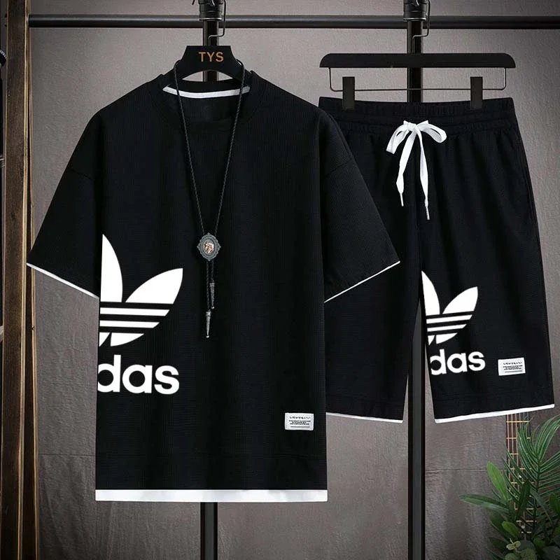 Summer 2025 New Men's pullover sportswear Set, fashionable basketball men's casual short-sleeved T-shirt + shorts two-piece set - Image 3