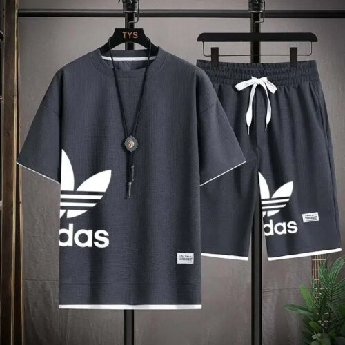 Summer 2025 New Men's pullover sportswear Set, fashionable basketball men's casual short-sleeved T-shirt + shorts two-piece set
