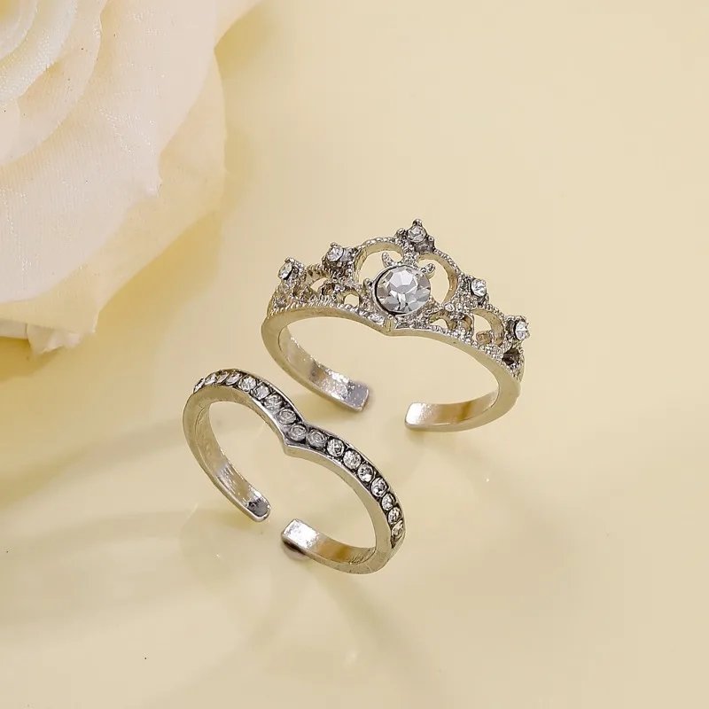 Stainless Steel 2PCS Crystal Crown Adjustable Ring Irregular Geometry Vintage Rings Set for Women Girls New Fashion Jewelry Gift Stainless Steel 2PCS Crystal Crown Adjustable Ring Irregular Geometry Vintage Rings Set for Women Girls New Fashion Jewelry Gift
