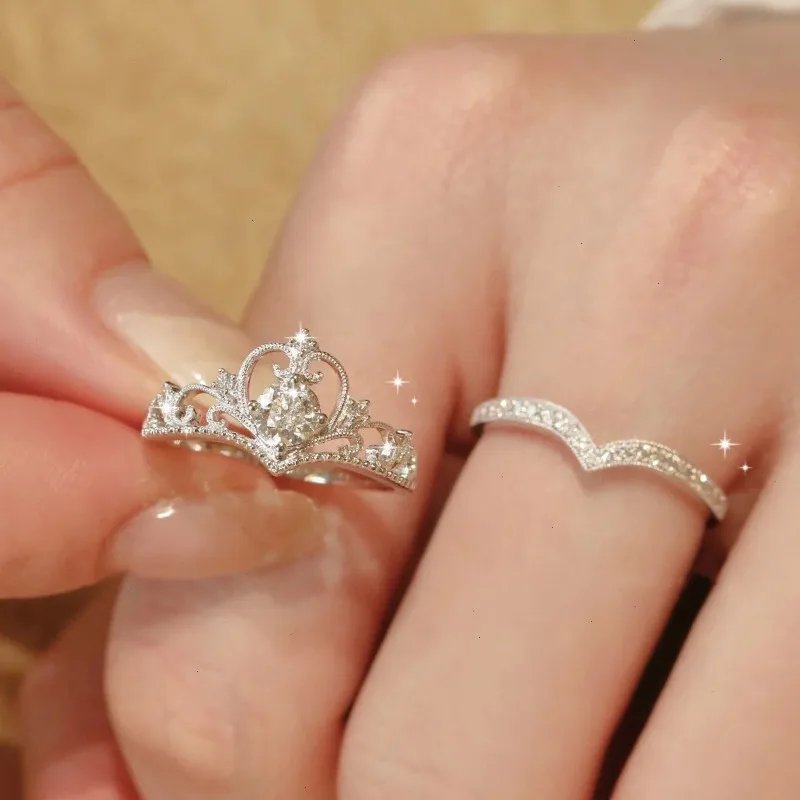 Stainless Steel 2PCS Crystal Crown Adjustable Ring Irregular Geometry Vintage Rings Set for Women Girls New Fashion Jewelry Gift Stainless Steel 2PCS Crystal Crown Adjustable Ring Irregular Geometry Vintage Rings Set for Women Girls New Fashion Jewelry Gift