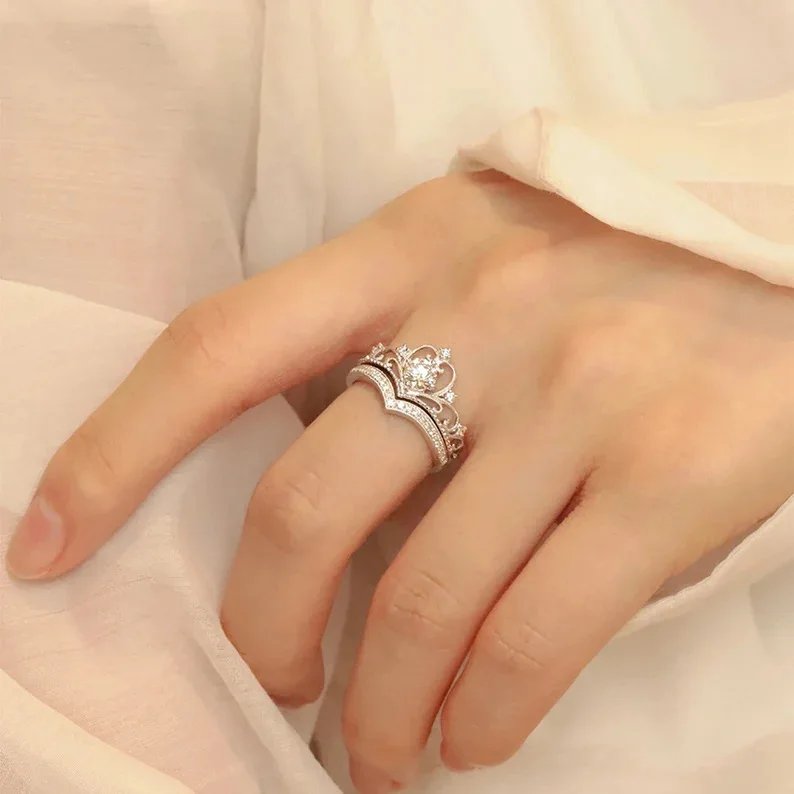 Stainless Steel 2PCS Crystal Crown Adjustable Ring Irregular Geometry Vintage Rings Set for Women Girls New Fashion Jewelry Gift - Image 2