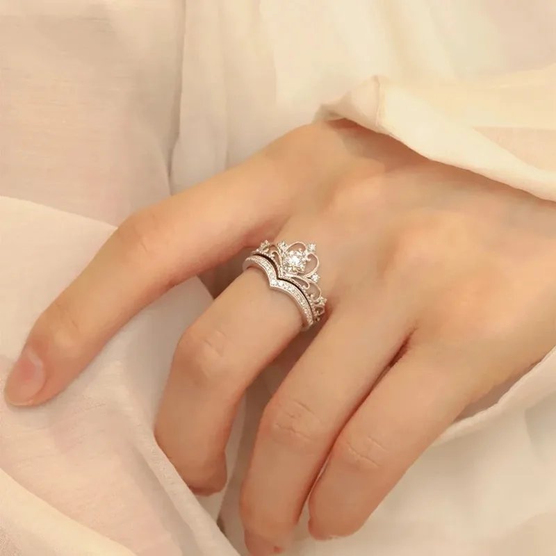Stainless Steel 2PCS Crystal Crown Adjustable Ring Irregular Geometry Vintage Rings Set for Women Girls New Fashion Jewelry Gift Stainless Steel 2PCS Crystal Crown Adjustable Ring Irregular Geometry Vintage Rings Set for Women Girls New Fashion Jewelry Gift