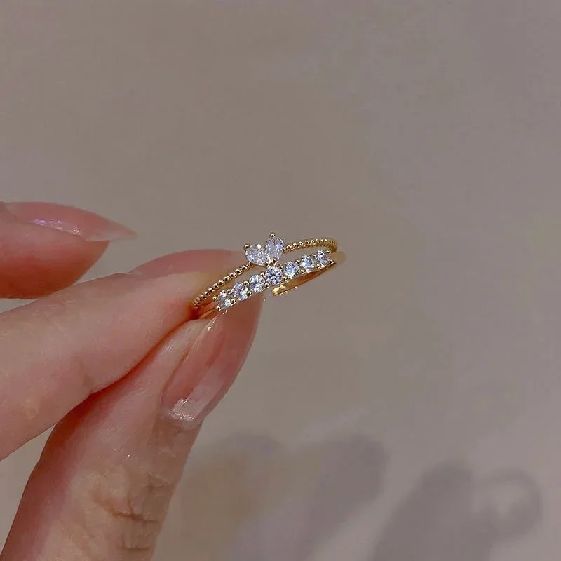 Luxury Zircon Heart Rings for Women Opening Adjustable Weave Rhinestone Ring Engagement Wedding Jewelry Fashion Girlfriend Gifts Luxury Zircon Heart Rings for Women Opening Adjustable Weave Rhinestone Ring Engagement Wedding Jewelry Fashion Girlfriend Gifts