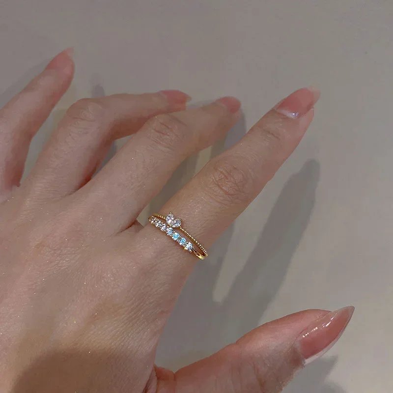 Luxury Zircon Heart Rings for Women Opening Adjustable Weave Rhinestone Ring Engagement Wedding Jewelry Fashion Girlfriend Gifts Luxury Zircon Heart Rings for Women Opening Adjustable Weave Rhinestone Ring Engagement Wedding Jewelry Fashion Girlfriend Gifts
