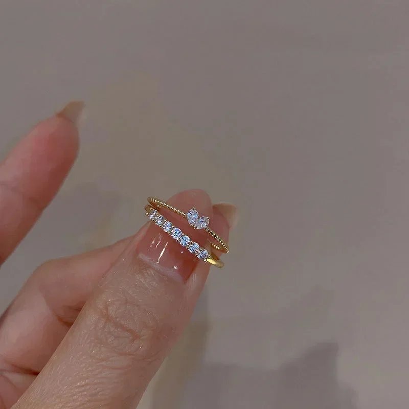 Luxury Zircon Heart Rings for Women Opening Adjustable Weave Rhinestone Ring Engagement Wedding Jewelry Fashion Girlfriend Gifts Luxury Zircon Heart Rings for Women Opening Adjustable Weave Rhinestone Ring Engagement Wedding Jewelry Fashion Girlfriend Gifts