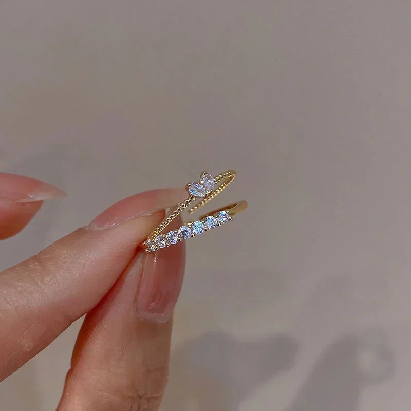 Luxury Zircon Heart Rings for Women Opening Adjustable Weave Rhinestone Ring Engagement Wedding Jewelry Fashion Girlfriend Gifts Luxury Zircon Heart Rings for Women Opening Adjustable Weave Rhinestone Ring Engagement Wedding Jewelry Fashion Girlfriend Gifts