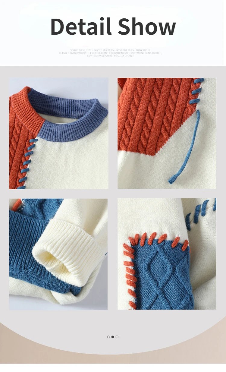 2025 Fall Winter Warm Men Sweaters Korean Style Patchwork Pullovers Round Neck Knitted Sweater Men Women Fashion Knitwear 2025 Fall Winter Warm Men Sweaters Korean Style Patchwork Pullovers Round Neck Knitted Sweater Men Women Fashion Knitwear