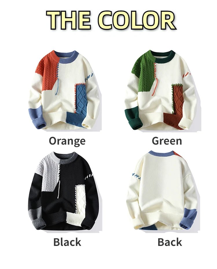 2025 Fall Winter Warm Men Sweaters Korean Style Patchwork Pullovers Round Neck Knitted Sweater Men Women Fashion Knitwear 2025 Fall Winter Warm Men Sweaters Korean Style Patchwork Pullovers Round Neck Knitted Sweater Men Women Fashion Knitwear