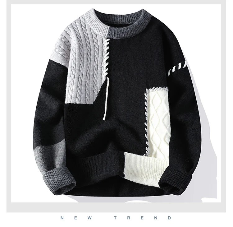 2025 Fall Winter Warm Men Sweaters Korean Style Patchwork Pullovers Round Neck Knitted Sweater Men Women Fashion Knitwear 2025 Fall Winter Warm Men Sweaters Korean Style Patchwork Pullovers Round Neck Knitted Sweater Men Women Fashion Knitwear