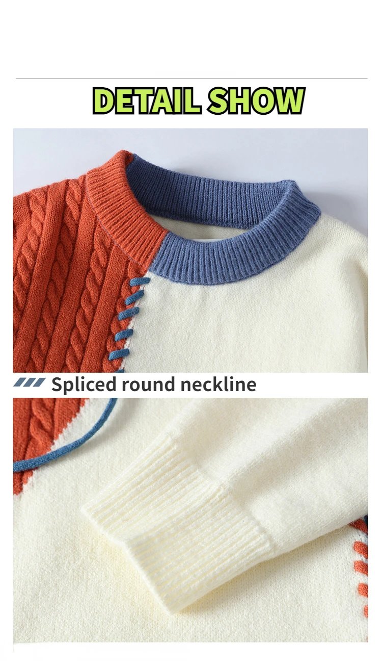 2025 Fall Winter Warm Men Sweaters Korean Style Patchwork Pullovers Round Neck Knitted Sweater Men Women Fashion Knitwear 2025 Fall Winter Warm Men Sweaters Korean Style Patchwork Pullovers Round Neck Knitted Sweater Men Women Fashion Knitwear