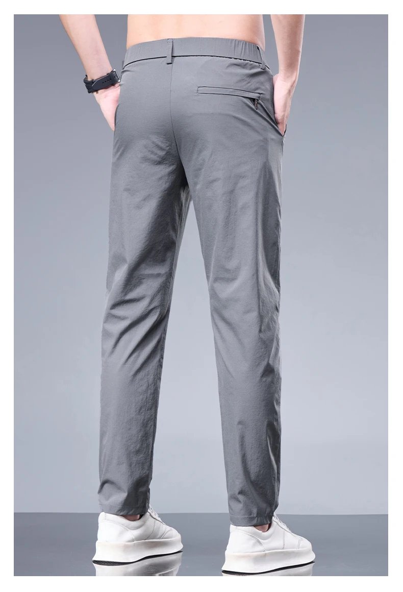 Summer New Business Ice Silk Pants Straight Elastic Waist Black Gray Trousers Breathable Simple Male Clothing Casual Suit Pants Summer New Business Ice Silk Pants Straight Elastic Waist Black Gray Trousers Breathable Simple Male Clothing Casual Suit Pants