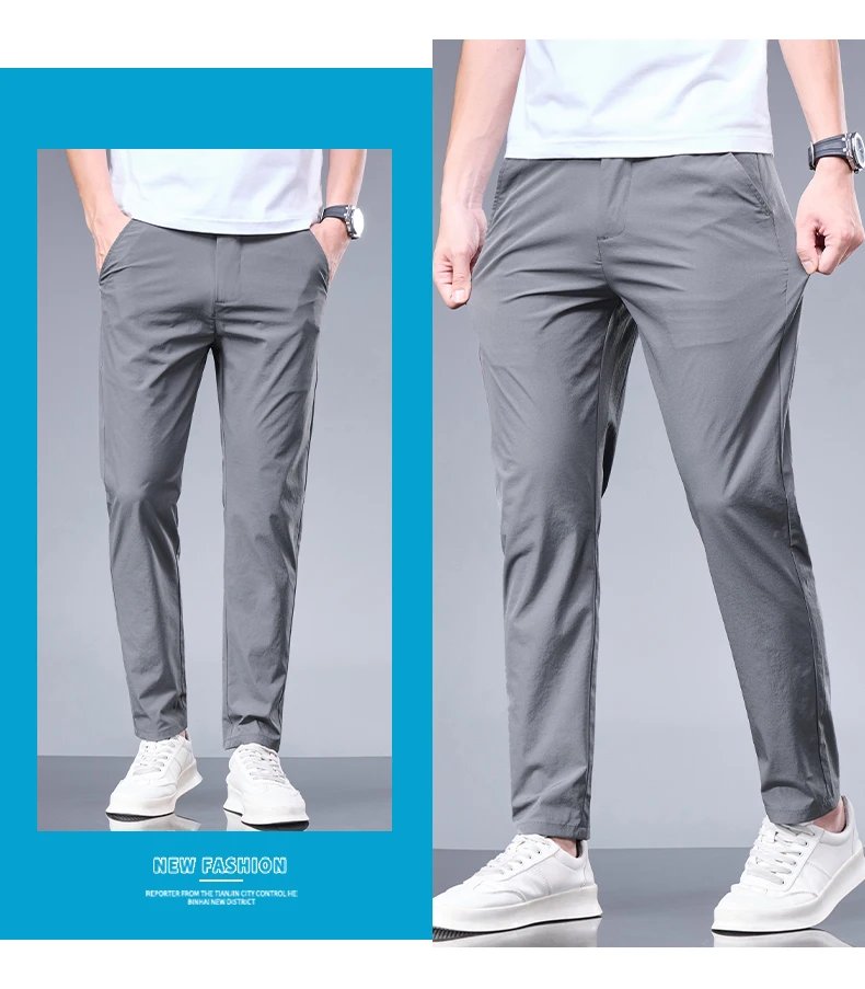 Summer New Business Ice Silk Pants Straight Elastic Waist Black Gray Trousers Breathable Simple Male Clothing Casual Suit Pants Summer New Business Ice Silk Pants Straight Elastic Waist Black Gray Trousers Breathable Simple Male Clothing Casual Suit Pants