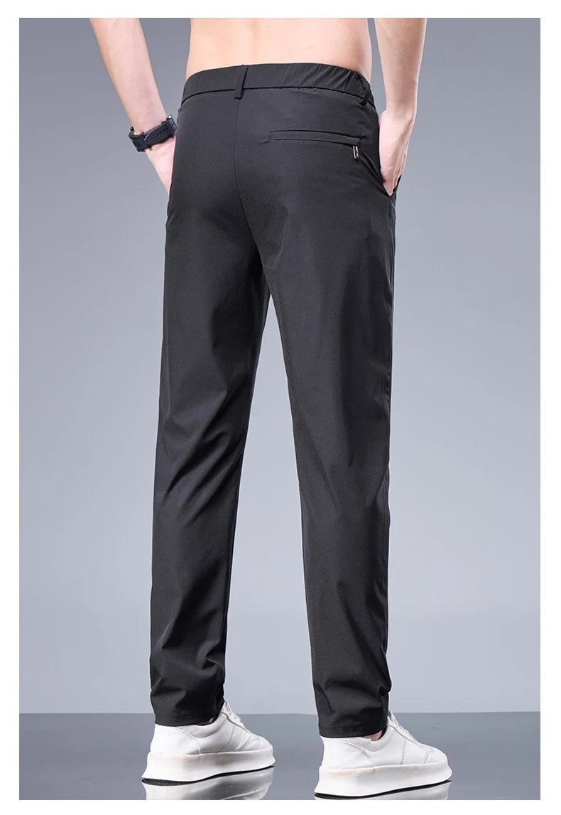 Summer New Business Ice Silk Pants Straight Elastic Waist Black Gray Trousers Breathable Simple Male Clothing Casual Suit Pants Summer New Business Ice Silk Pants Straight Elastic Waist Black Gray Trousers Breathable Simple Male Clothing Casual Suit Pants