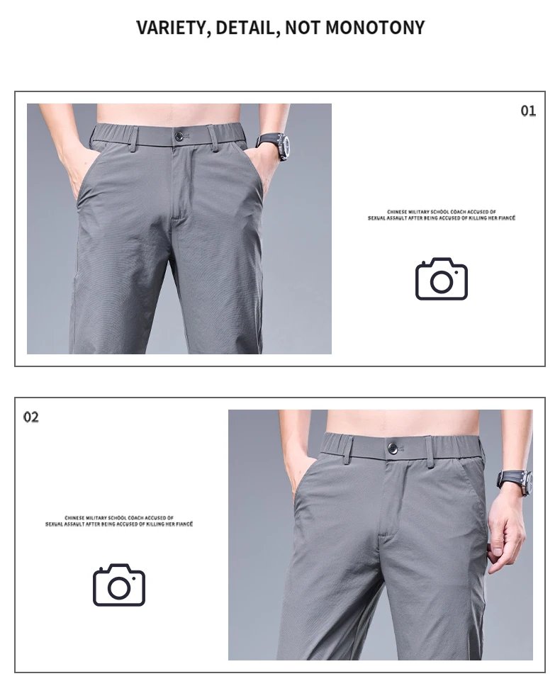 Summer New Business Ice Silk Pants Straight Elastic Waist Black Gray Trousers Breathable Simple Male Clothing Casual Suit Pants Summer New Business Ice Silk Pants Straight Elastic Waist Black Gray Trousers Breathable Simple Male Clothing Casual Suit Pants