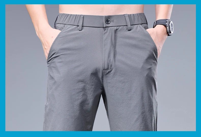Summer New Business Ice Silk Pants Straight Elastic Waist Black Gray Trousers Breathable Simple Male Clothing Casual Suit Pants Summer New Business Ice Silk Pants Straight Elastic Waist Black Gray Trousers Breathable Simple Male Clothing Casual Suit Pants