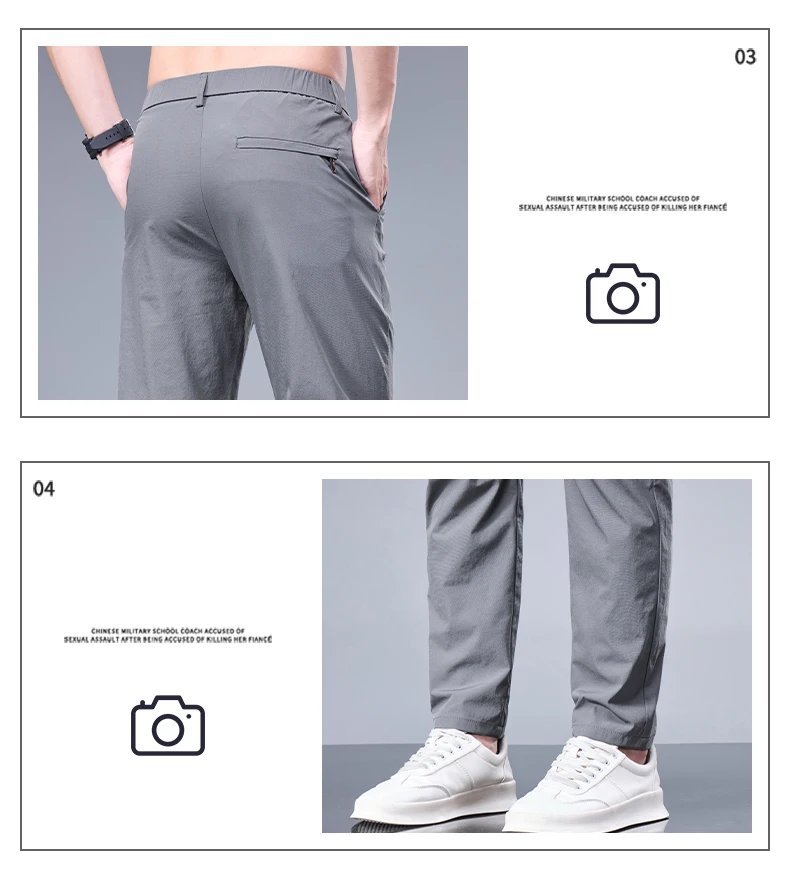 Summer New Business Ice Silk Pants Straight Elastic Waist Black Gray Trousers Breathable Simple Male Clothing Casual Suit Pants Summer New Business Ice Silk Pants Straight Elastic Waist Black Gray Trousers Breathable Simple Male Clothing Casual Suit Pants