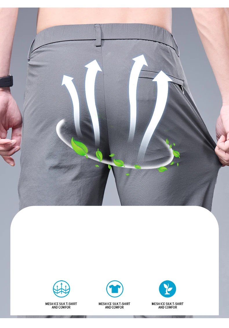 Summer New Business Ice Silk Pants Straight Elastic Waist Black Gray Trousers Breathable Simple Male Clothing Casual Suit Pants Summer New Business Ice Silk Pants Straight Elastic Waist Black Gray Trousers Breathable Simple Male Clothing Casual Suit Pants
