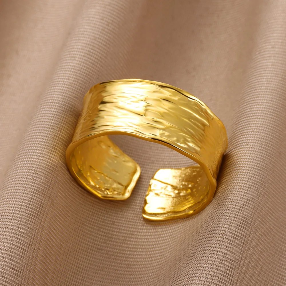 Minimalist Texture Stainless Steel Geometric Rings For Women Gold Color Opening Couple Ring Aesthetic Wedding Christmas Jewelry Minimalist Texture Stainless Steel Geometric Rings For Women Gold Color Opening Couple Ring Aesthetic Wedding Christmas Jewelry