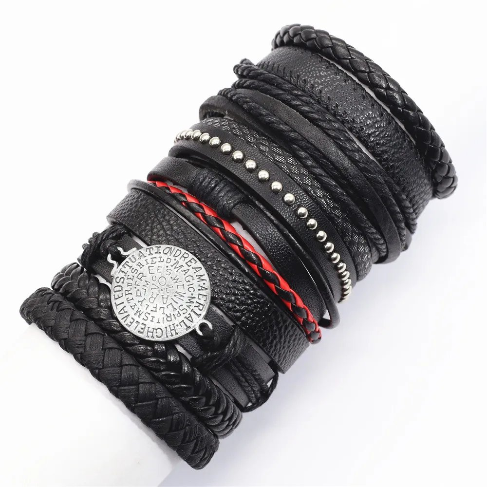 10 Pcs/set Black Wrap Woven New Fashion Handmade Men Bracelets Male Women Leather Bracelets Men Bangle Wholesale Jewelry Gift 10 Pcs/set Black Wrap Woven New Fashion Handmade Men Bracelets Male Women Leather Bracelets Men Bangle Wholesale Jewelry Gift