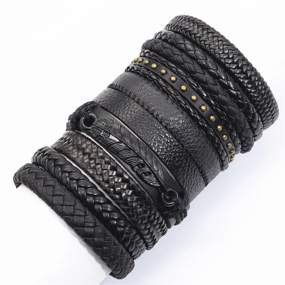 10 Pcs/set Black Wrap Woven New Fashion Handmade Men Bracelets Male Women Leather Bracelets Men Bangle Wholesale Jewelry Gift 10 Pcs/set Black Wrap Woven New Fashion Handmade Men Bracelets Male Women Leather Bracelets Men Bangle Wholesale Jewelry Gift