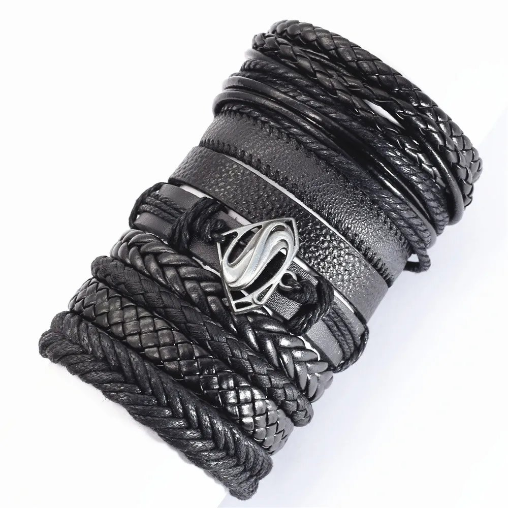 10 Pcs/set Black Wrap Woven New Fashion Handmade Men Bracelets Male Women Leather Bracelets Men Bangle Wholesale Jewelry Gift 10 Pcs/set Black Wrap Woven New Fashion Handmade Men Bracelets Male Women Leather Bracelets Men Bangle Wholesale Jewelry Gift