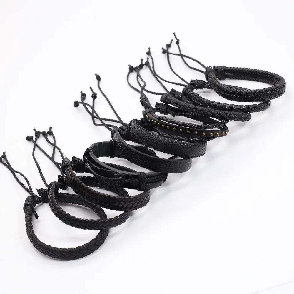 10 Pcs/set Black Wrap Woven New Fashion Handmade Men Bracelets Male Women Leather Bracelets Men Bangle Wholesale Jewelry Gift 10 Pcs/set Black Wrap Woven New Fashion Handmade Men Bracelets Male Women Leather Bracelets Men Bangle Wholesale Jewelry Gift