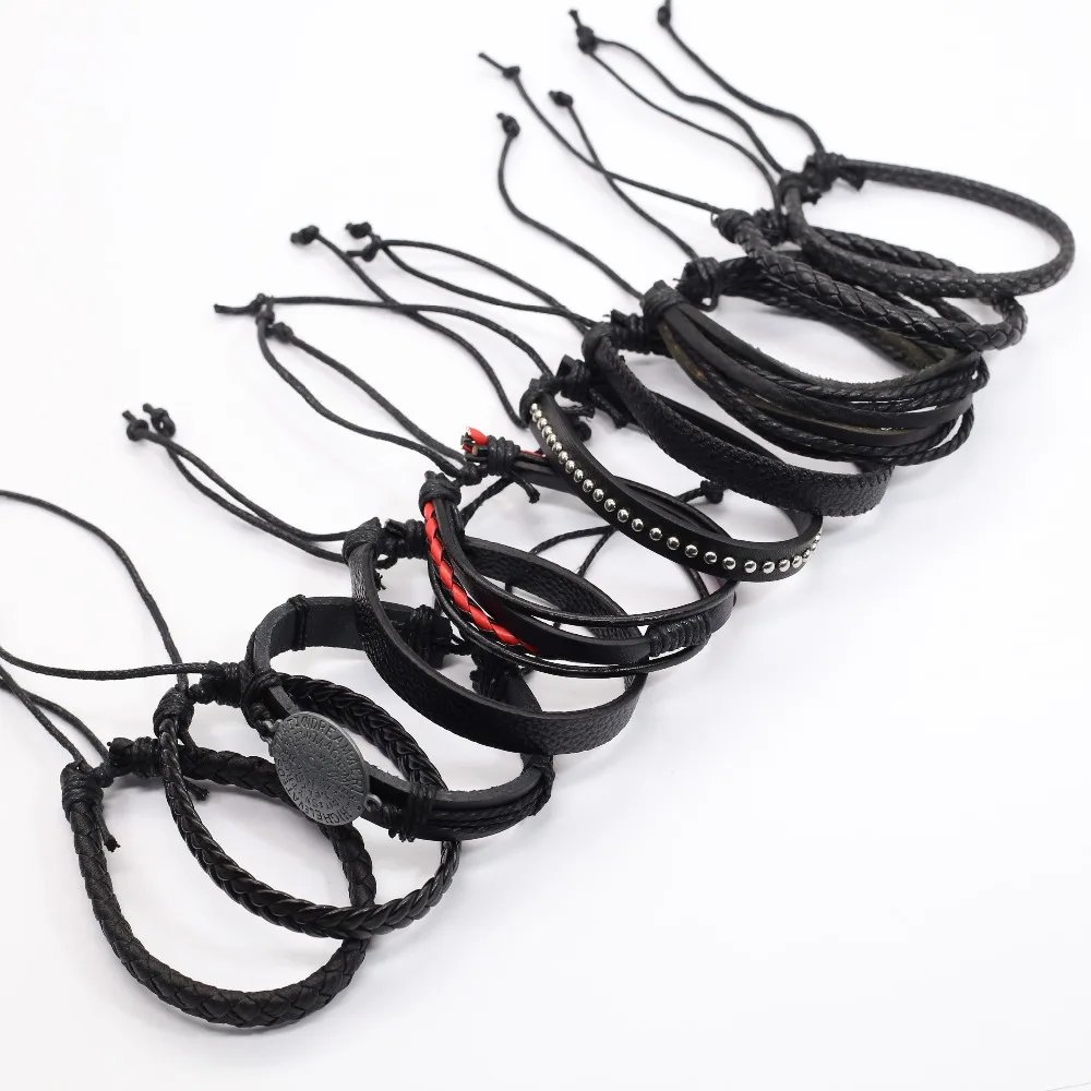 10 Pcs/set Black Wrap Woven New Fashion Handmade Men Bracelets Male Women Leather Bracelets Men Bangle Wholesale Jewelry Gift 10 Pcs/set Black Wrap Woven New Fashion Handmade Men Bracelets Male Women Leather Bracelets Men Bangle Wholesale Jewelry Gift