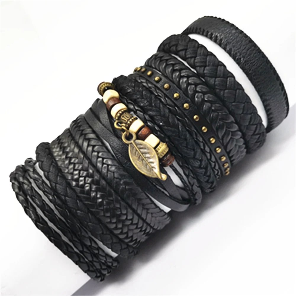 10 Pcs/set Black Wrap Woven New Fashion Handmade Men Bracelets Male Women Leather Bracelets Men Bangle Wholesale Jewelry Gift 10 Pcs/set Black Wrap Woven New Fashion Handmade Men Bracelets Male Women Leather Bracelets Men Bangle Wholesale Jewelry Gift