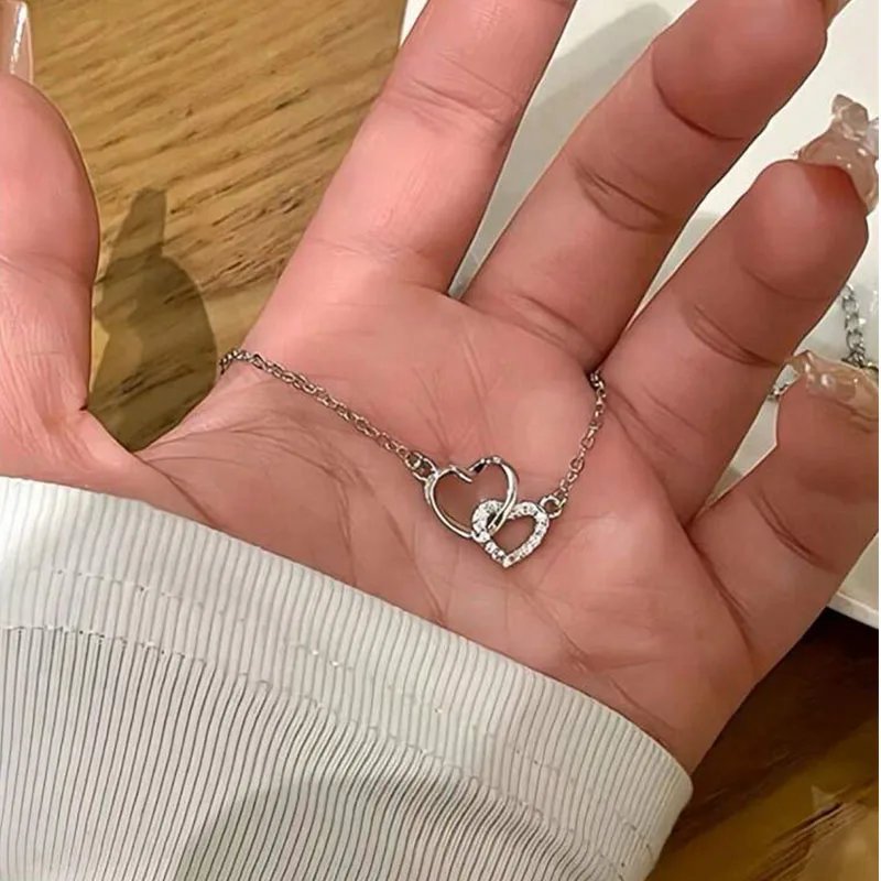New Fashion Simple Silver Color Love Heart Pendant Necklace Charm Chain Collares Necklace for Women Party Jewelry Daily Wear