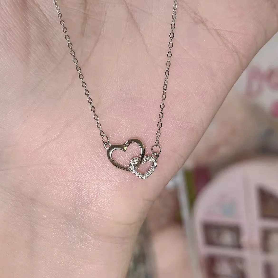 New Fashion Simple Silver Color Love Heart Pendant Necklace Charm Chain Collares Necklace for Women Party Jewelry Daily Wear