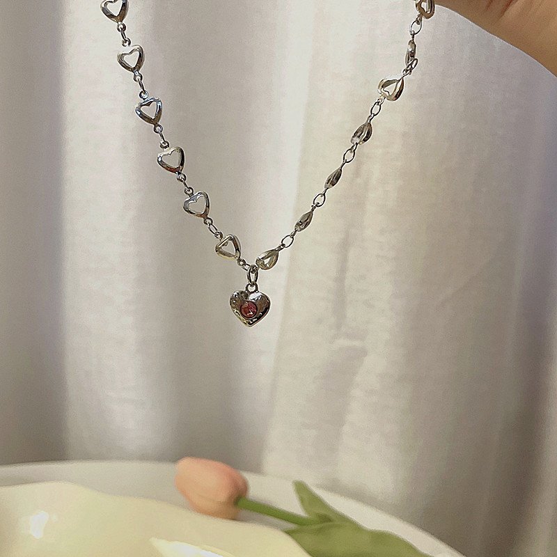 New Wine Red Cherry Gold Color Pendant Necklace For Women Personality Fashion Necklace Wedding Jewelry Birthday Gifts