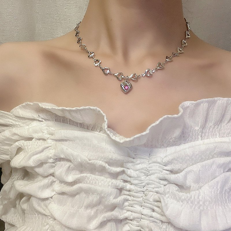 New Wine Red Cherry Gold Color Pendant Necklace For Women Personality Fashion Necklace Wedding Jewelry Birthday Gifts