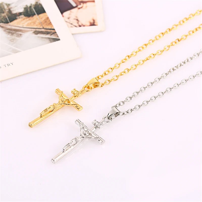 Fashion Gold Color Choker Jewelry Gift INRI Cross Necklaces & Pendants Women Men Gifts