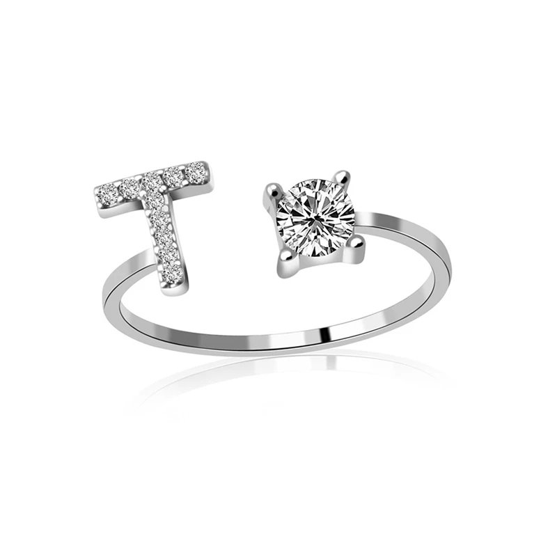 Fashion Jewelry 26 Letter Rings For Women Lady Creative Cubic Zirconia Open Finger Ring Silver Color Party Gifts Fashion Jewelry 26 Letter Rings For Women Lady Creative Cubic Zirconia Open Finger Ring Silver Color Party Gifts