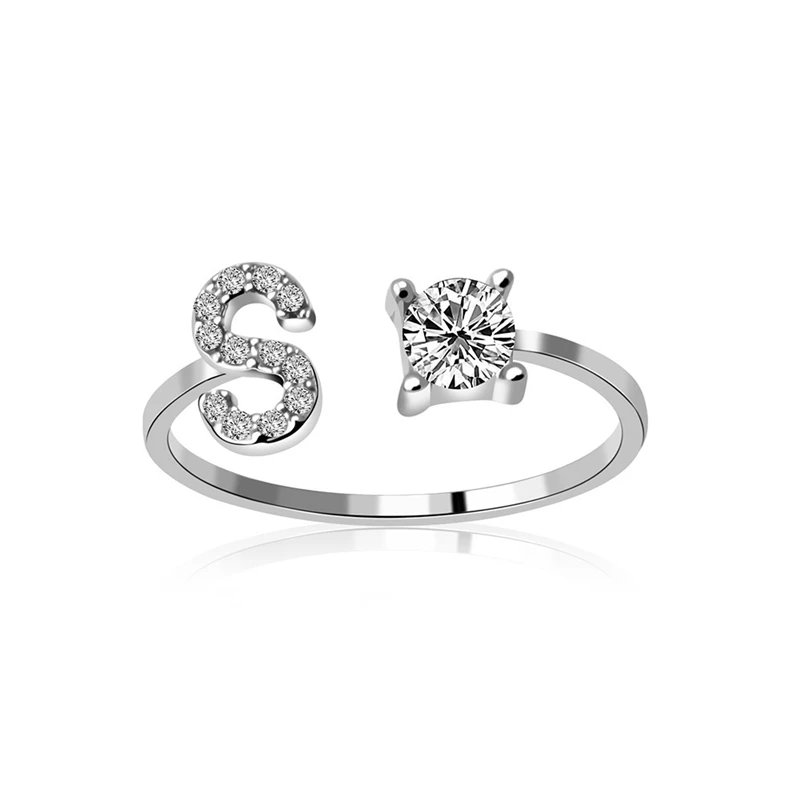 Fashion Jewelry 26 Letter Rings For Women Lady Creative Cubic Zirconia Open Finger Ring Silver Color Party Gifts Fashion Jewelry 26 Letter Rings For Women Lady Creative Cubic Zirconia Open Finger Ring Silver Color Party Gifts