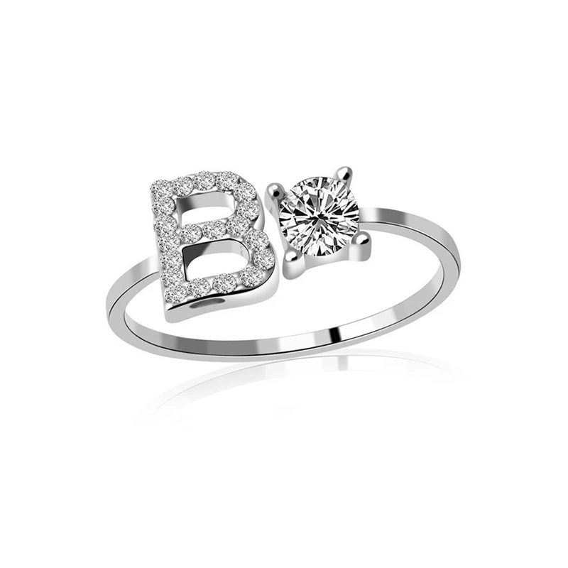Fashion Jewelry 26 Letter Rings For Women Lady Creative Cubic Zirconia Open Finger Ring Silver Color Party Gifts Fashion Jewelry 26 Letter Rings For Women Lady Creative Cubic Zirconia Open Finger Ring Silver Color Party Gifts