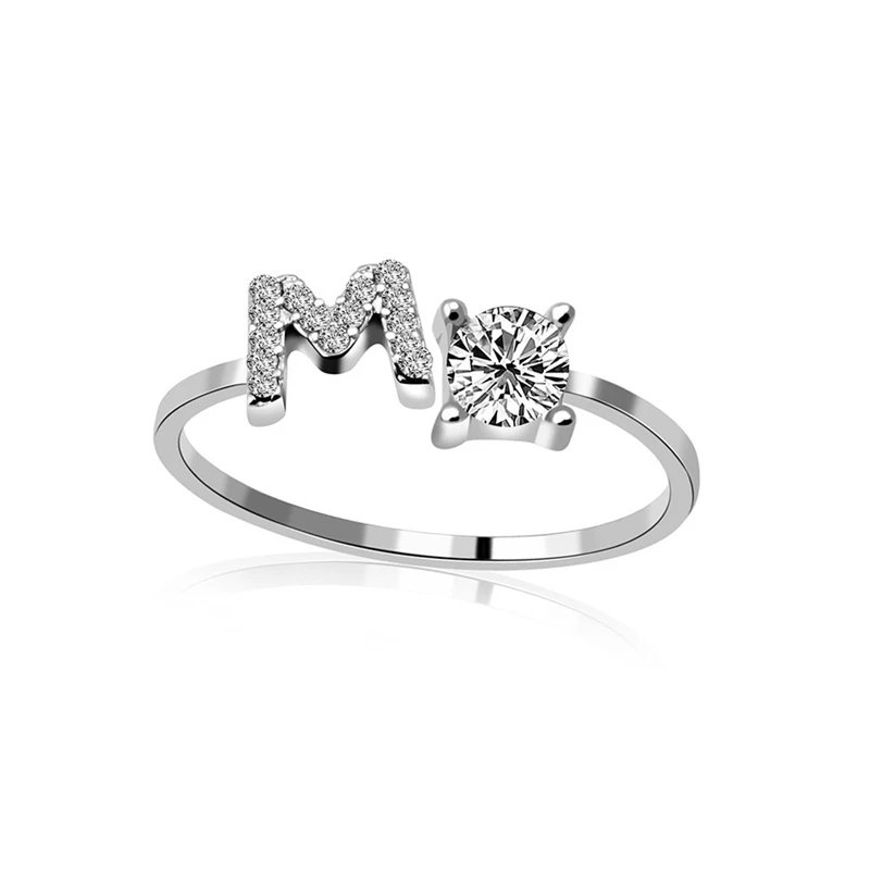 Fashion Jewelry 26 Letter Rings For Women Lady Creative Cubic Zirconia Open Finger Ring Silver Color Party Gifts Fashion Jewelry 26 Letter Rings For Women Lady Creative Cubic Zirconia Open Finger Ring Silver Color Party Gifts
