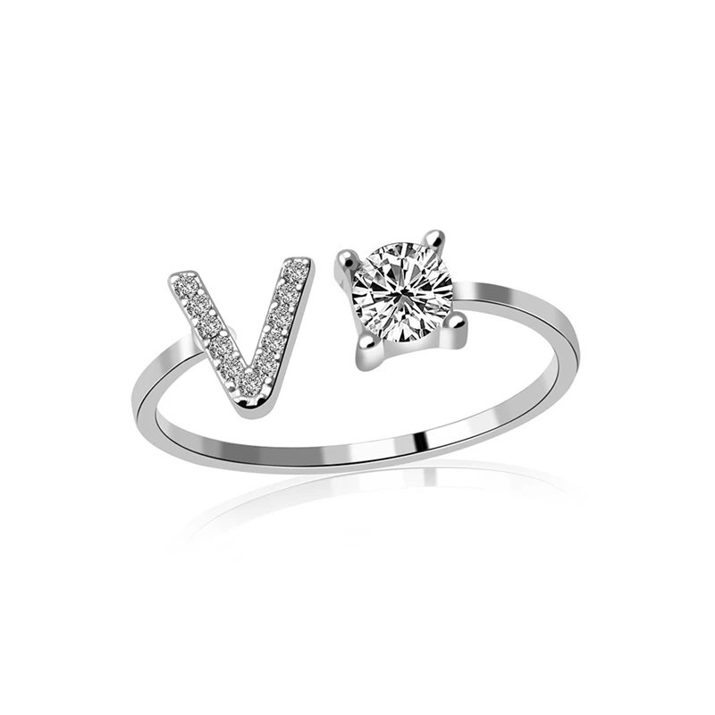 Fashion Jewelry 26 Letter Rings For Women Lady Creative Cubic Zirconia Open Finger Ring Silver Color Party Gifts Fashion Jewelry 26 Letter Rings For Women Lady Creative Cubic Zirconia Open Finger Ring Silver Color Party Gifts