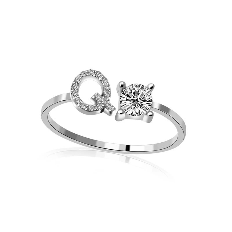 Fashion Jewelry 26 Letter Rings For Women Lady Creative Cubic Zirconia Open Finger Ring Silver Color Party Gifts - Image 4