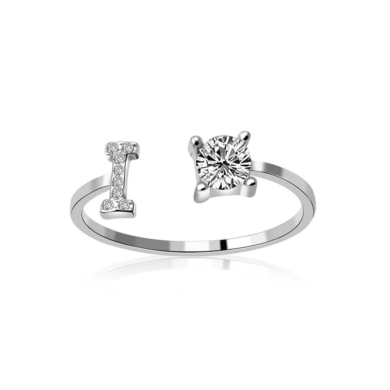 Fashion Jewelry 26 Letter Rings For Women Lady Creative Cubic Zirconia Open Finger Ring Silver Color Party Gifts Fashion Jewelry 26 Letter Rings For Women Lady Creative Cubic Zirconia Open Finger Ring Silver Color Party Gifts